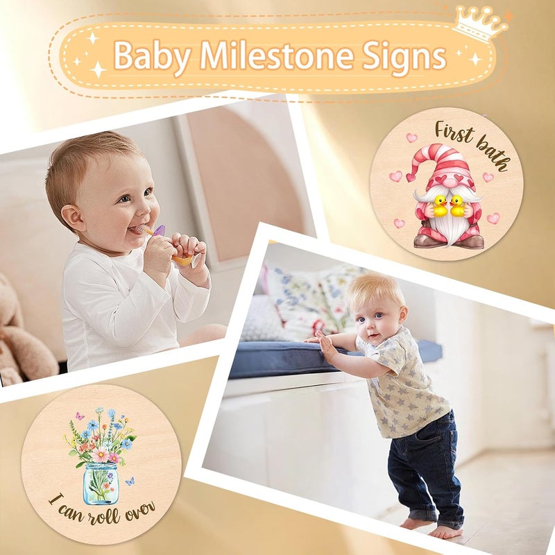 MCIAONE Baby Monthly Milestone Cards Rabbit - 13 Double Sided My First Holiday Milestone, Bunny Babies Shower Signs, Hello World Newborn Sign 1-12 Months for Photo Props, Welcome Baby Announcement Sign - Image 2